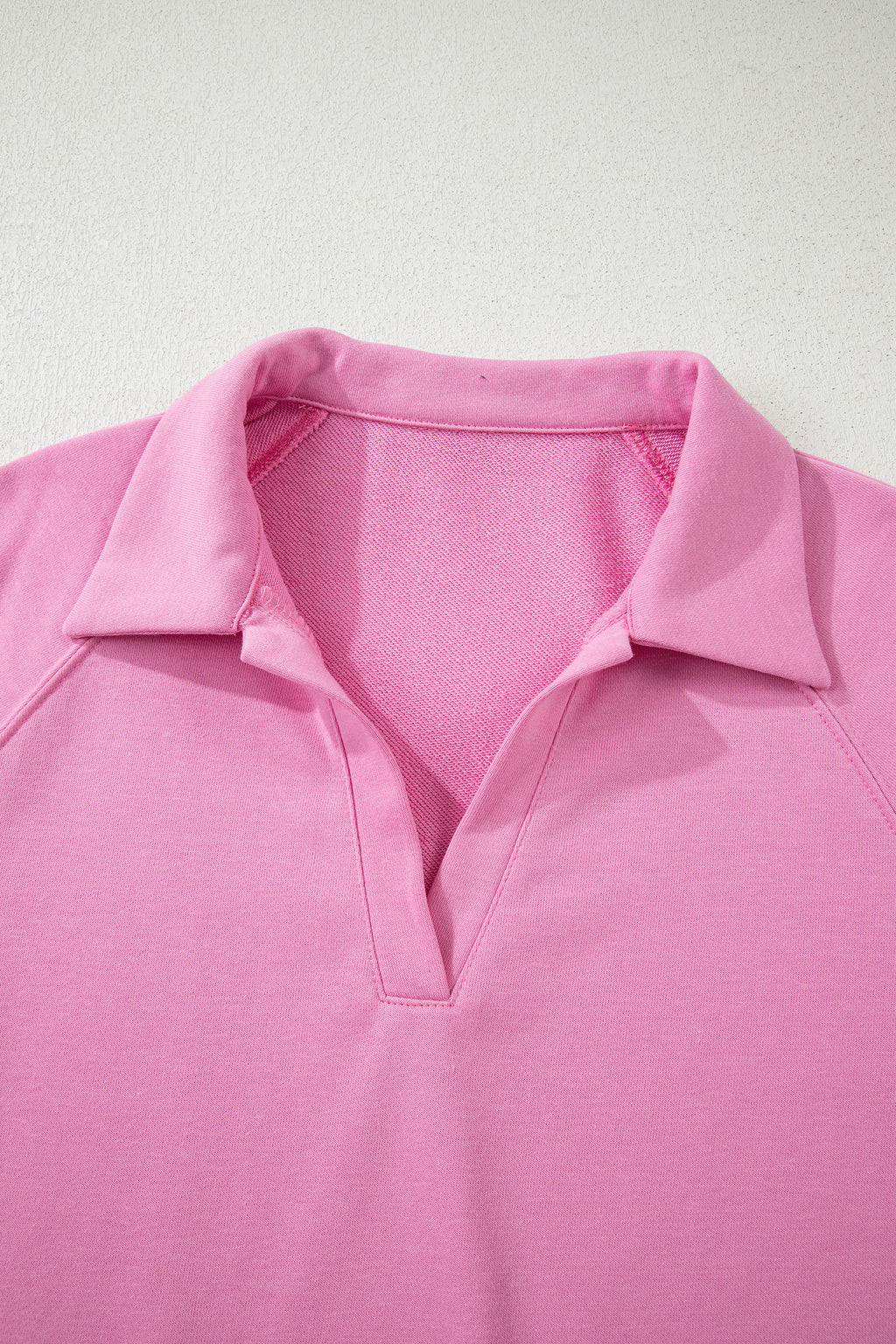 Bright Pink Polo Collar V Neck Pullover and Drawstring Sweatpants Set