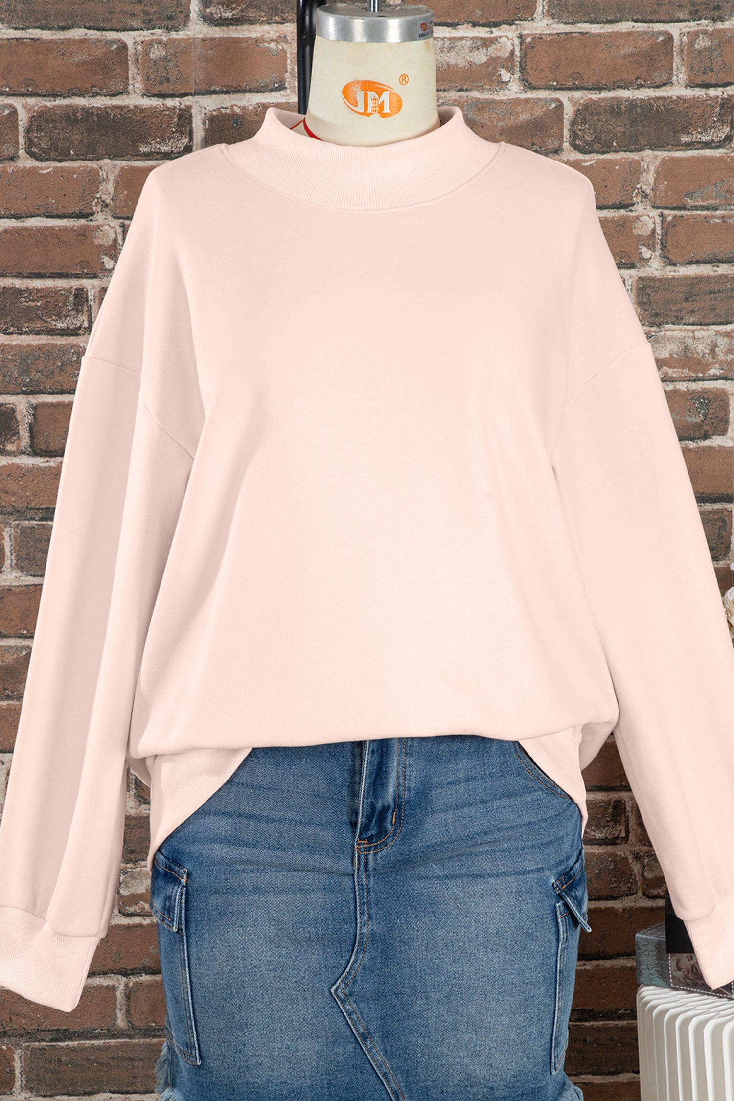 Apricot Pink Oversize Mock Neck Sweatshirt