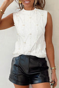 White Pearl High Neck Textured Knit Sweater Vest