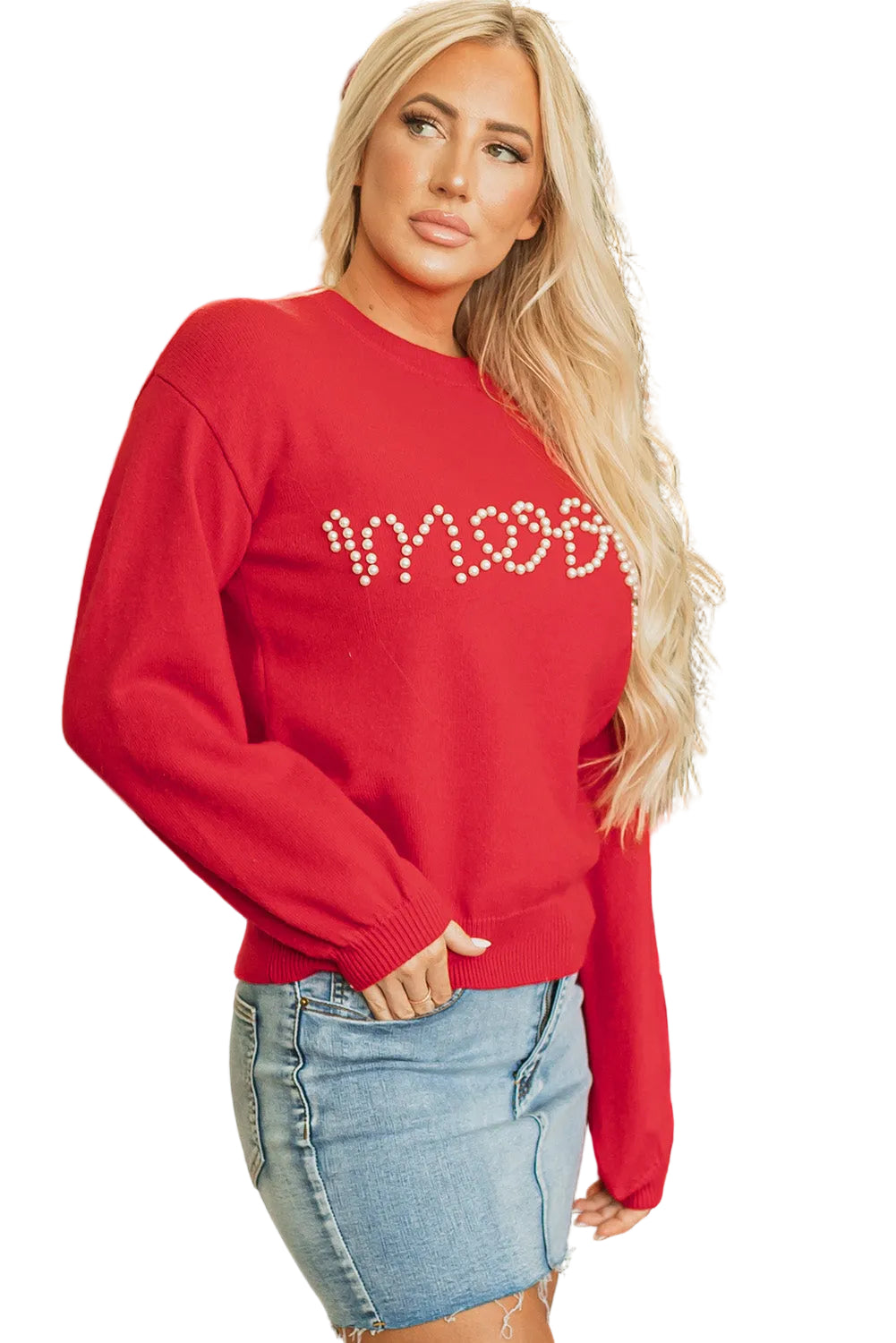 Blackish Green Pearl Beaded Merry Casual Sweater