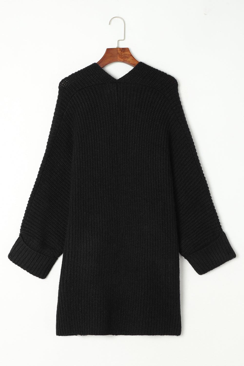 Black Oversized Fold Over Sleeve Open Front Cardigan