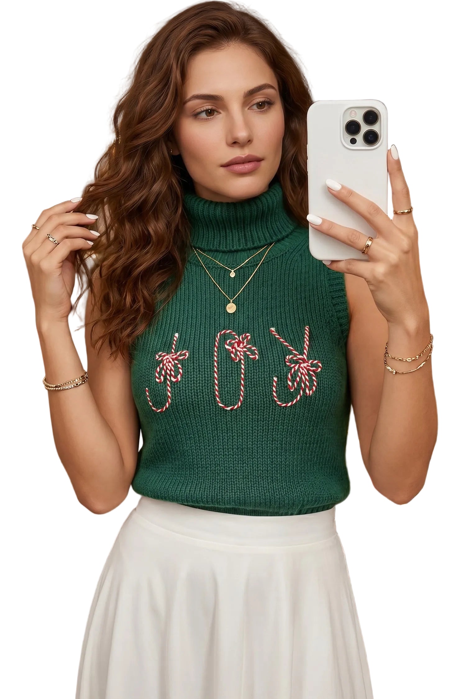 Evergreen High Neck Sleeveless Embroidered Knit Sweater Vest