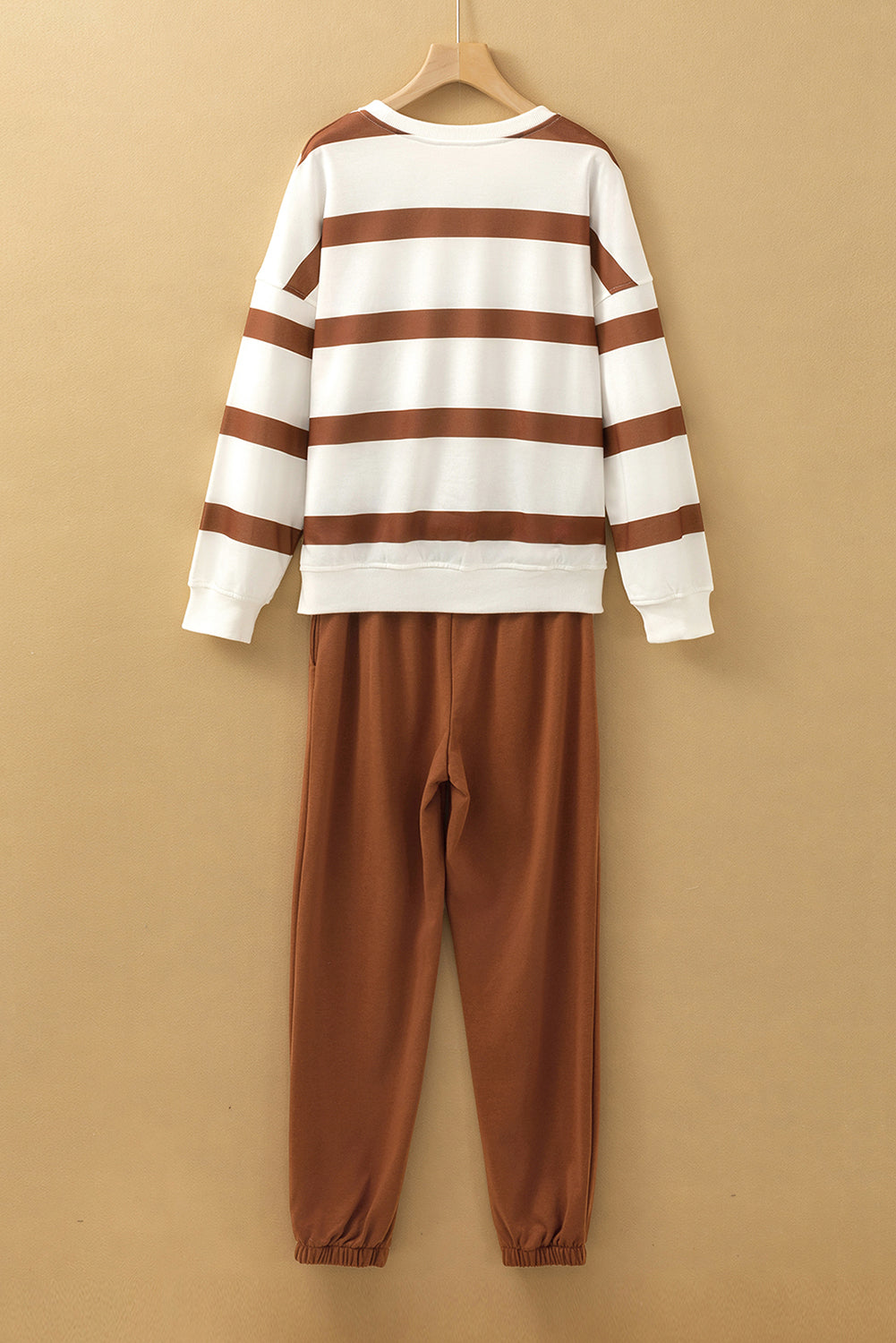 Brown Striped Drop Shoulder Pullover and Joggers Set